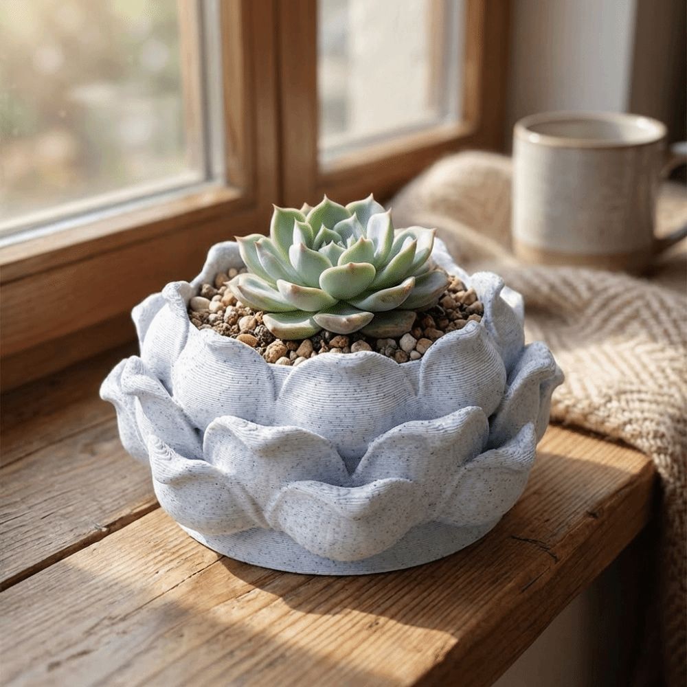 Echeveria Succulent - Lotus Şeklinde Sukulent Bitki Saksısı 3D